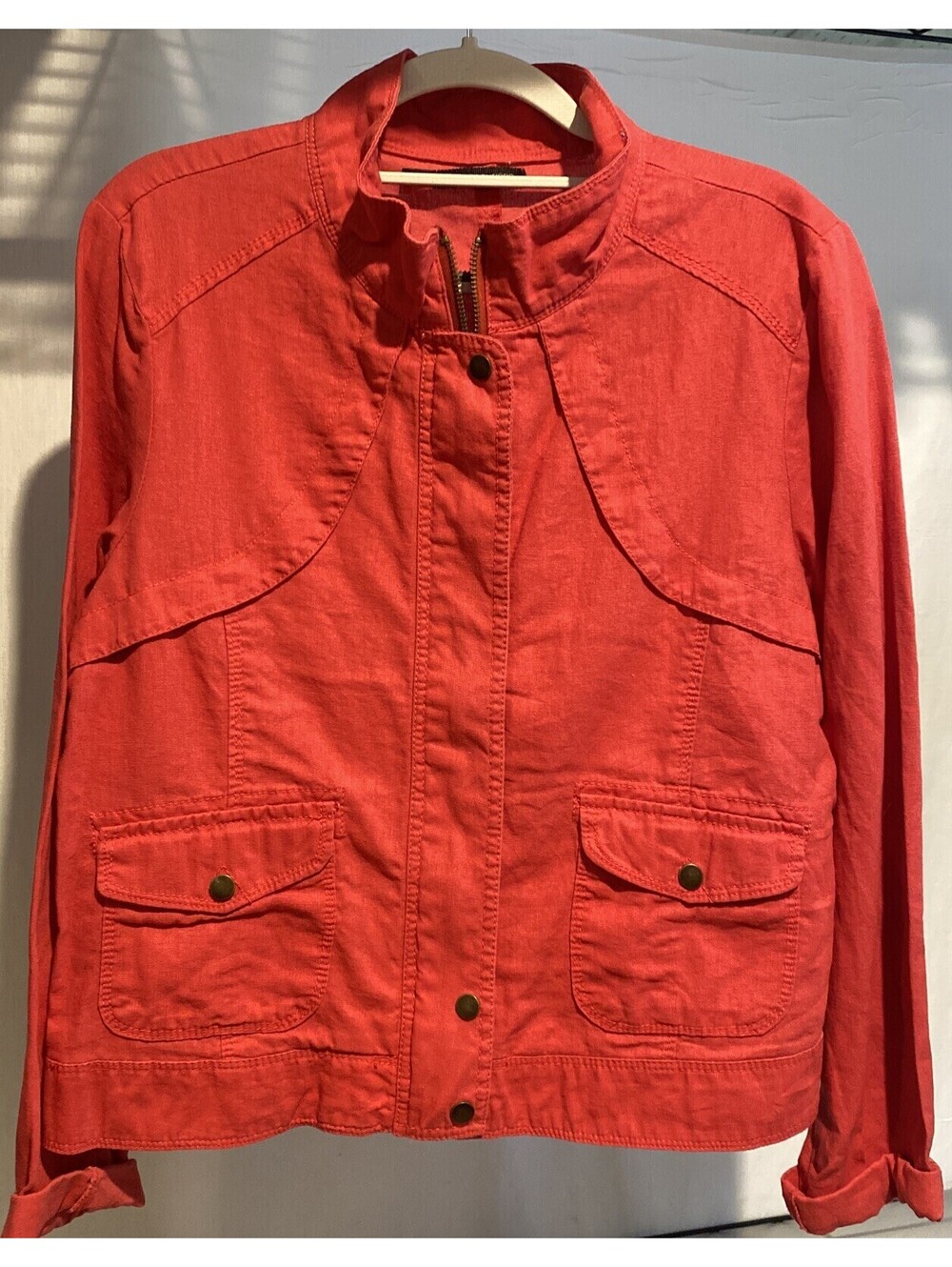 Maurice’s Red Linen Blend Jacket Large Cotton Lightweight Zip